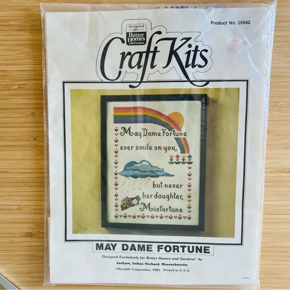 Vintage NIP! Cross Stitch Kit Better Homes & Gardens Quote Rainbow Canvas Thread